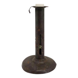 Early 19th Century Primitive Iron Hogscraper Candlestick For Sale