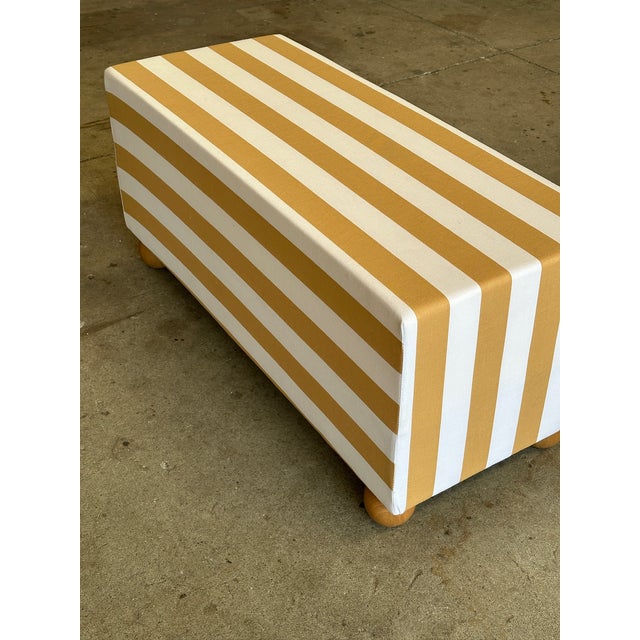 Wood Vintage Bench with Wooden Legs and Striped Fabric, 1980s For Sale - Image 7 of 8