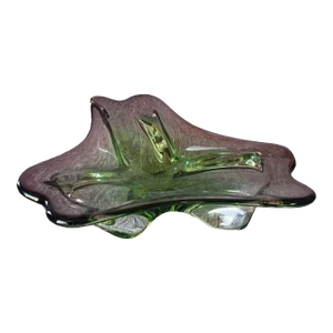 Mid 20th Century Vintage Italian Hand-Blown Green and Purple Art Glass Bowl