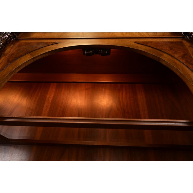 Romweber Neoclassical Carved Burled Walnut Lighted Breakfront Bookcase Cabinet, Circa 1960s For Sale - Image 12 of 15