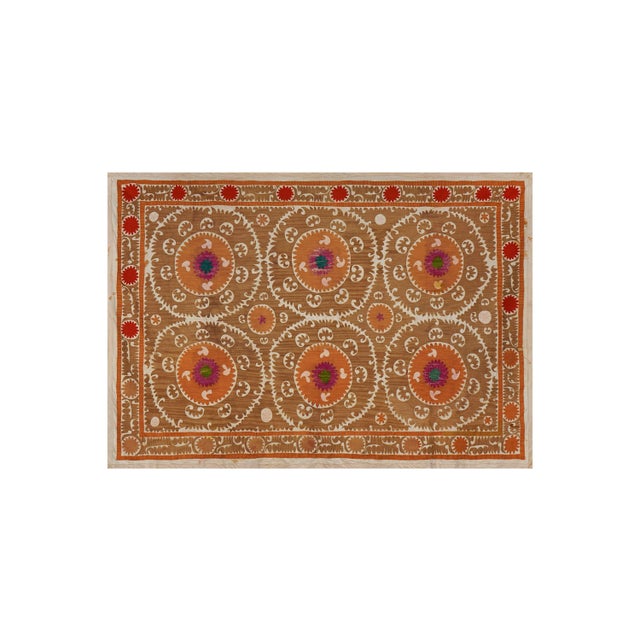 Vintage Suzani from Samarkand, circa 1900s. There are STAINS on this suzani. Dimension 90'' x 123'' inches /228 x 312 cm /...