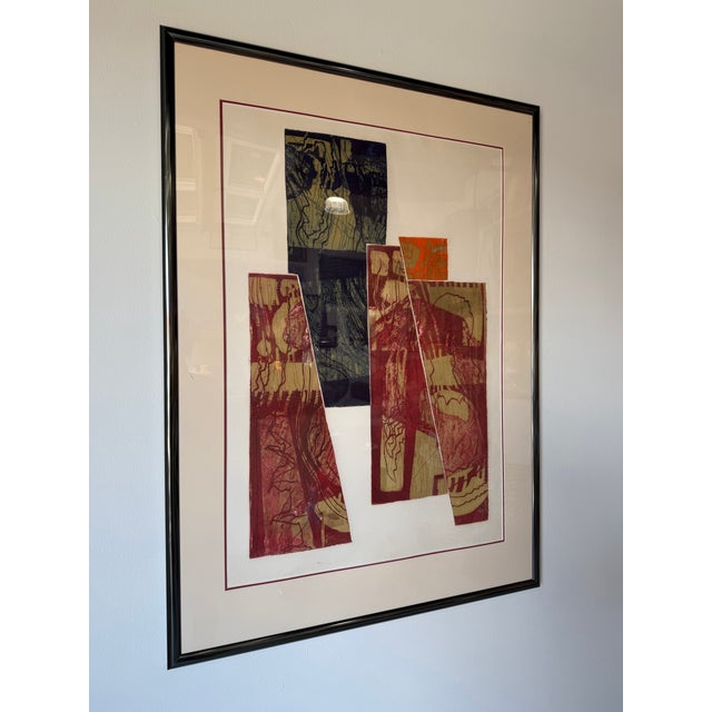Mid-Century Modern 1970's Carol Dueno Mixed Media Modernist Abstract Painting, Framed For Sale - Image 3 of 13