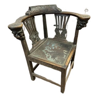 Late 19th Century Carved Oak Corner Chair For Sale
