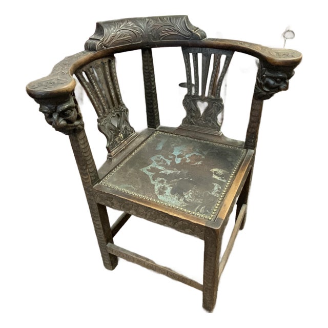 Late 19th Century Carved Oak Corner Chair For Sale