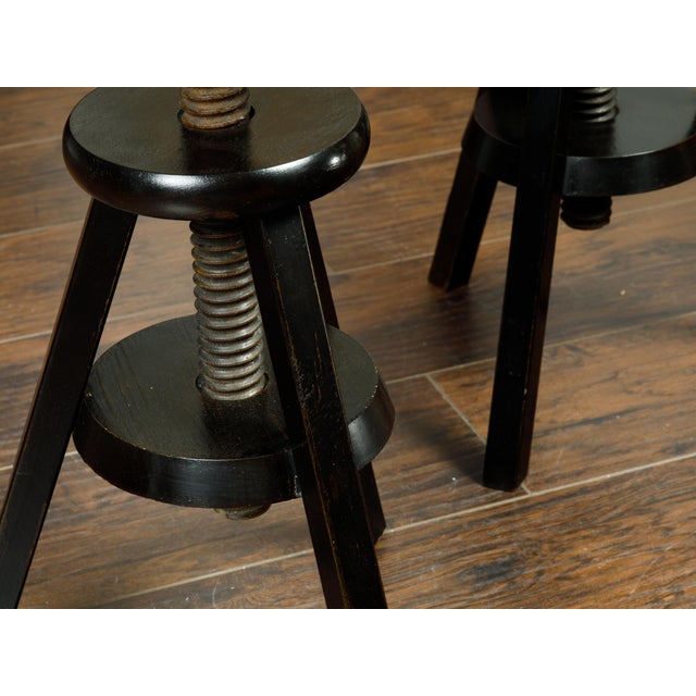 Black Pair of 1920s American Adjustable Artist's Stools with Black Finish For Sale - Image 8 of 8