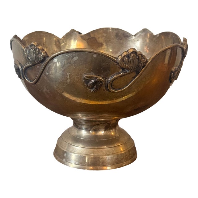 Vintage French Art Nouveau Silverplate Champagne Cooler / Pedestal Bowl With Scalloped Edge For Sale