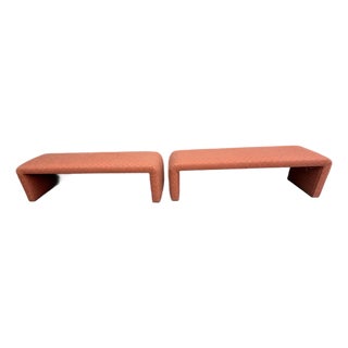 1980s Pair of 74 Inch Upholstered Waterfall Benches For Sale
