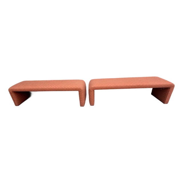 1980s Pair of 74 Inch Upholstered Waterfall Benches For Sale