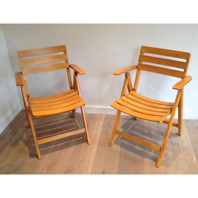 Mid-Century Modern Circa 1970 French Signed Clairitex Wooden Armchairs - A Pair For Sale - Image 3 of 13