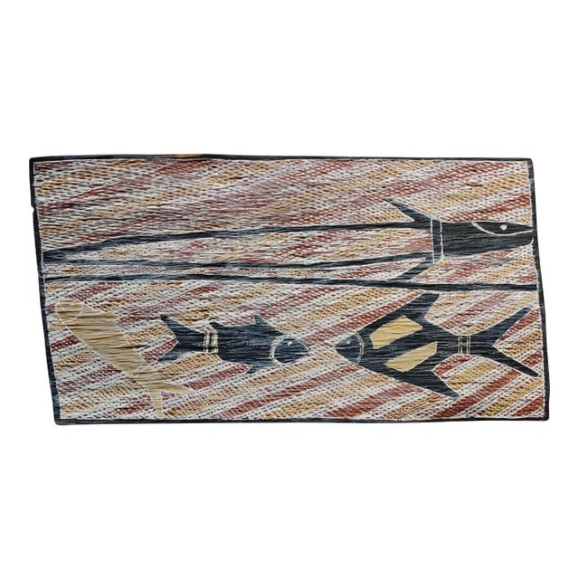 Djakandarra -Barracuda Fish -1960s Australian Aboriginal Painting For Sale