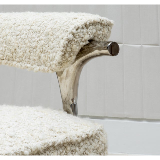 Cream Bouclé Armchair With Polished Steel Accents by R&y Augousti For Sale - Image 8 of 9