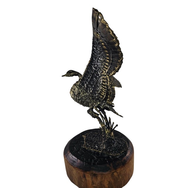 1970s Bronze Mallard Duck Sculpture by James H. Scorse Wooden Base Plaque MCM For Sale - Image 9 of 12