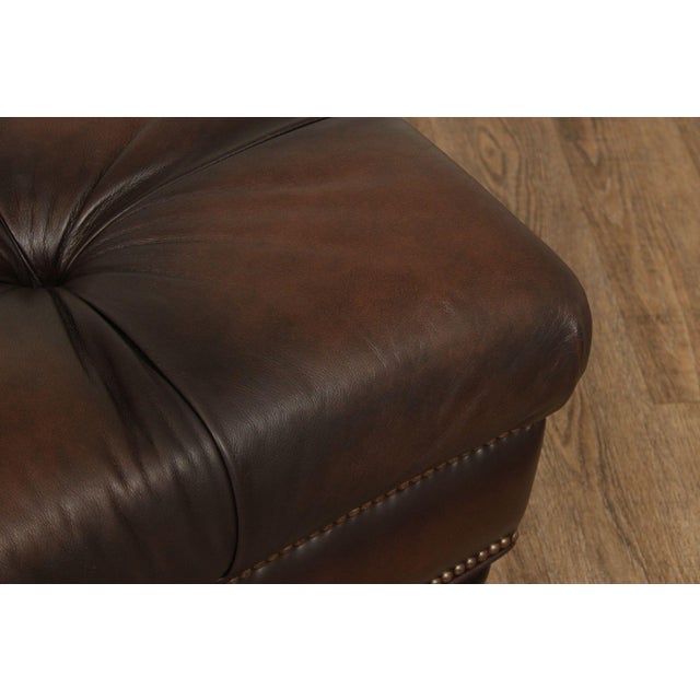 2000 - 2009 Bernhardt Chesterfield Style Tufted Brown Leather Ottoman For Sale - Image 5 of 12