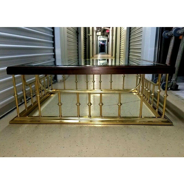 Erwin Lambeth Golden Spindles Square Brass Oak Glass Coffee Table Chairish