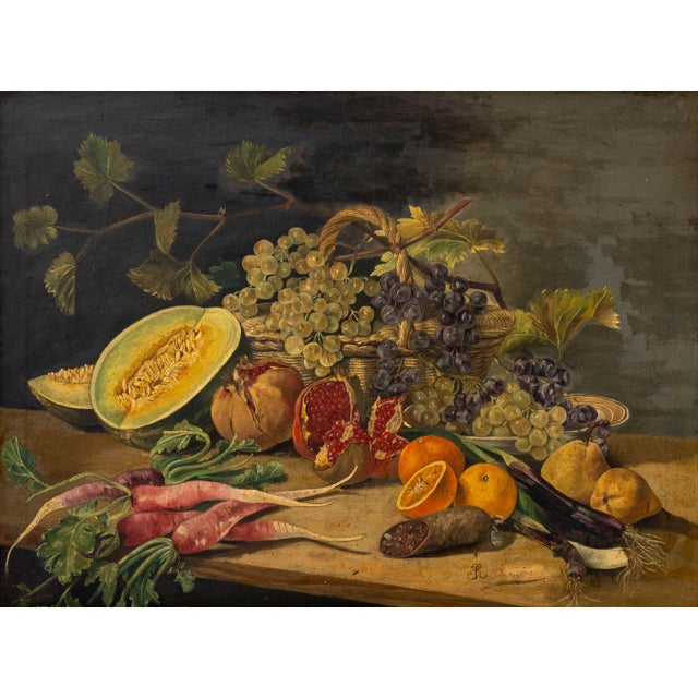 Continental School, Still Life Scene with Fruit and Vegetables, Oil on Canvas, late 19th century, illegibly signed "R....