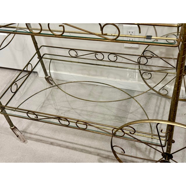 Whimsical Mid‑Century Hollywood Regency TwoTier Brass Bar Cart Trolly For Sale In New York - Image 6 of 9