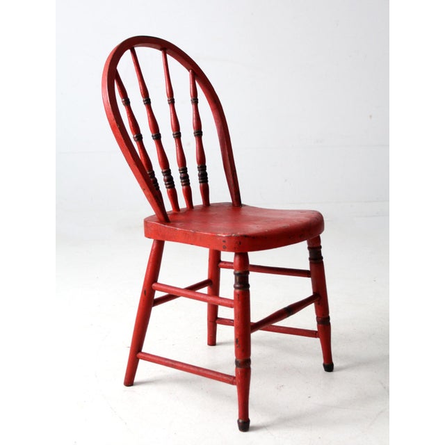 Wood Antique Painted Bow Back Windsor Chair For Sale - Image 7 of 14