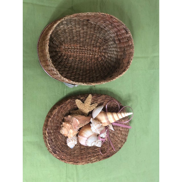 Vintage Woven Wicker Box & Shell Lid For Sale In Naples, FL - Image 6 of 8