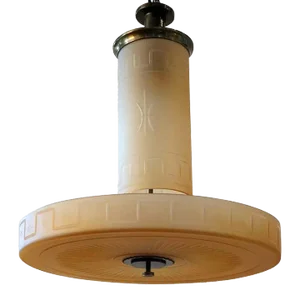 1930s Swedish Simon Gate for Orrefors Frosted Amber Glass Ceiling Light Fixture