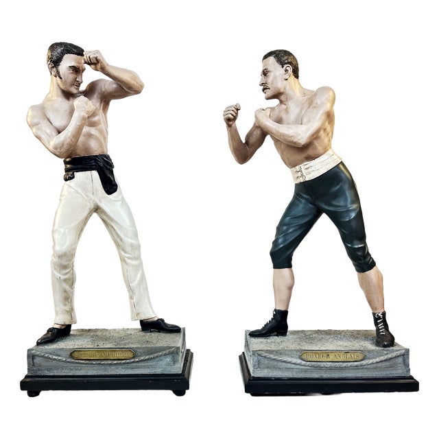 John L. Sullivan & James J. Corbett, American Painted in Color Boxer Sculptures, Boston Strong Boy by Arthur Waagen, c.1895, Set of 2 For Sale