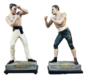 John L. Sullivan & James J. Corbett, American Painted in Color Boxer Sculptures, Boston Strong Boy by Arthur Waagen, c.1895, Set of 2
