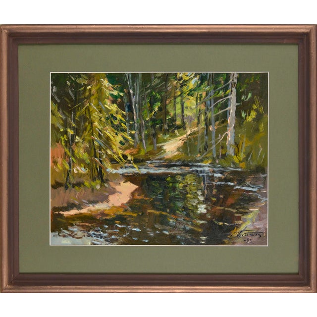 Edgars Vinters, River View, 1992, Oil Painting on Cardboard For Sale - Image 4 of 4