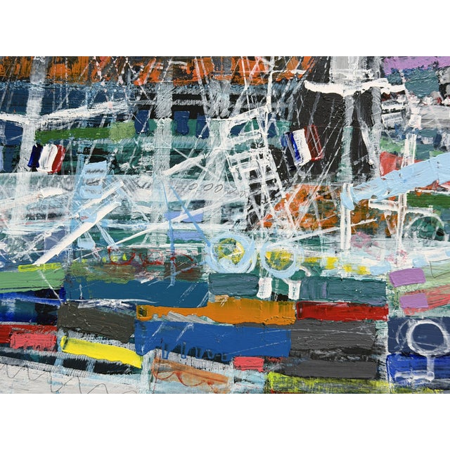 Michel Godjevac, View of the Port of Saint-Tropez, 1982, Acrylic Painting on Paper For Sale - Image 3 of 7
