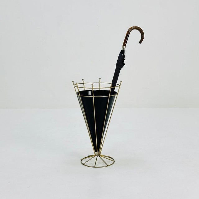 Mid Century Bauhaus Umbrella Stand black and brass Germany 1950s Dimensions length 32cm Height 55cm depth 32cm Condition...