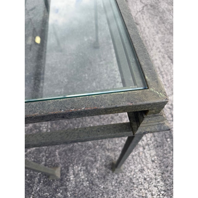 Green Vintage Mid-Century Brutalist Wrought Iron and Glass Console Table For Sale - Image 8 of 8