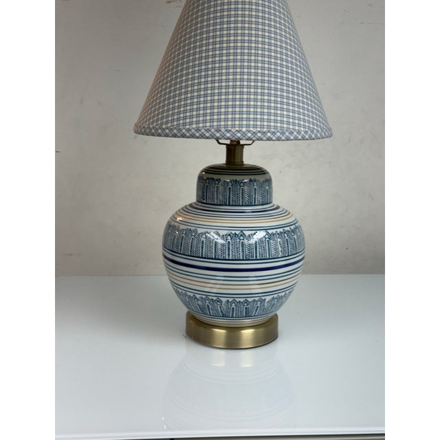 Late 20th Century Ceramic Blue + White Table Lamp For Sale - Image 5 of 12