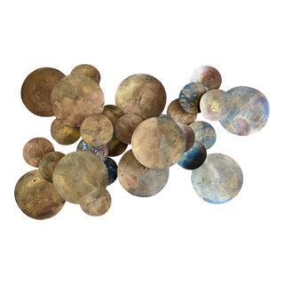 Large Mid-Century Modern Abstract Expressionist Gilt Metal Lily Pad Raindrop Wall Sculpture Circa 1960 For Sale