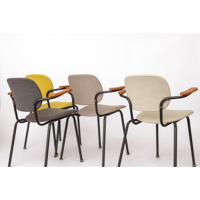 Metal Vintage German Armchairs in Metal Frame with Wood Arms, 1950s, Set of 4 For Sale - Image 7 of 10