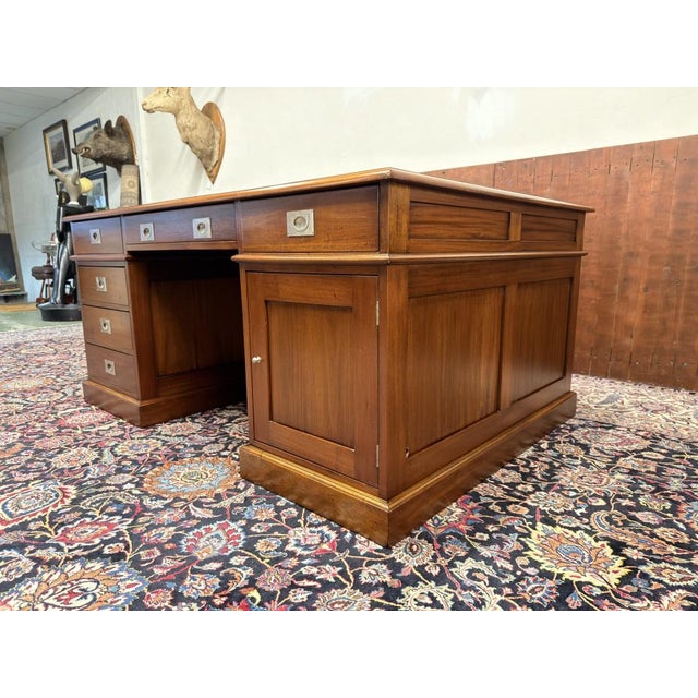 Large English Chesterfield Partners Desk For Sale - Image 6 of 18