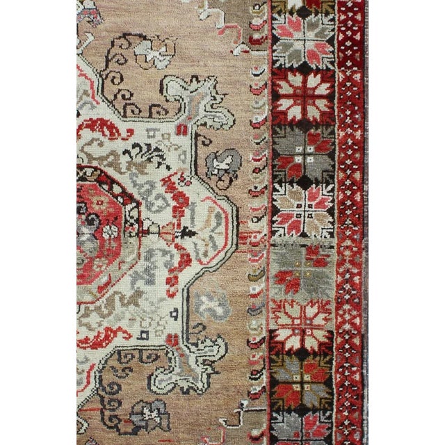 Vintage Turkish Oushak Rug Medallion Floral Design With Earth Tone & Pops of Red For Sale - Image 4 of 6