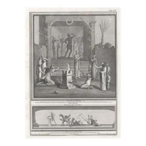 1760 Antique Engraving of Mythological Altar Scene