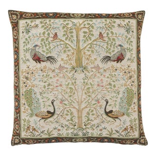 Birds & Trees Cream Tapestry Cushion With Feather Filler - 46x46cm (18"x18") For Sale