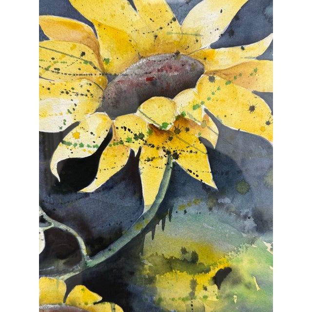 1990s Peggy Clark "Sunflower Twist" Framed Watercolor, Circa 1994 For Sale - Image 5 of 11