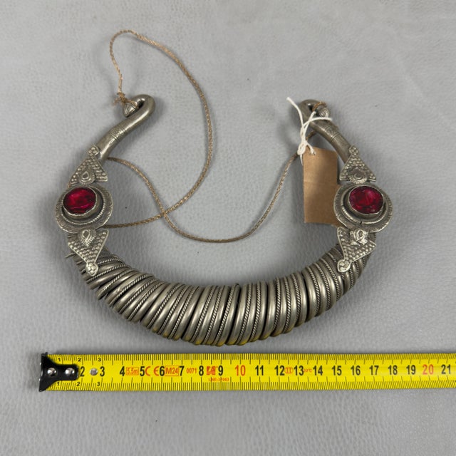 Torchon Necklace in Silver with Nomad Ethnic Red Glass For Sale - Image 9 of 11