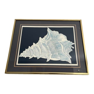 1982 Vintage Postmodern David Allgood Conch Embossed Wall Art Signed Brass Sea Art For Sale