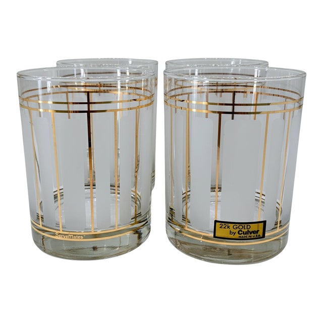 Vintage 22k Gold Culver ServeMates Double Old Fashioned Glasses – Set of 4 For Sale