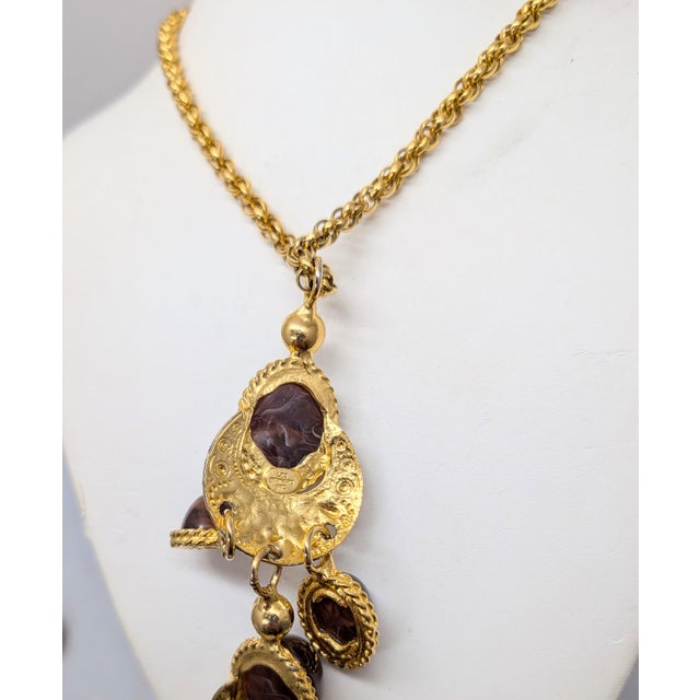 Les Bernard Vintage Signed Les Bernard Cabochon Faux-Brown Agates Pendant Necklace For Sale - Image 4 of 11
