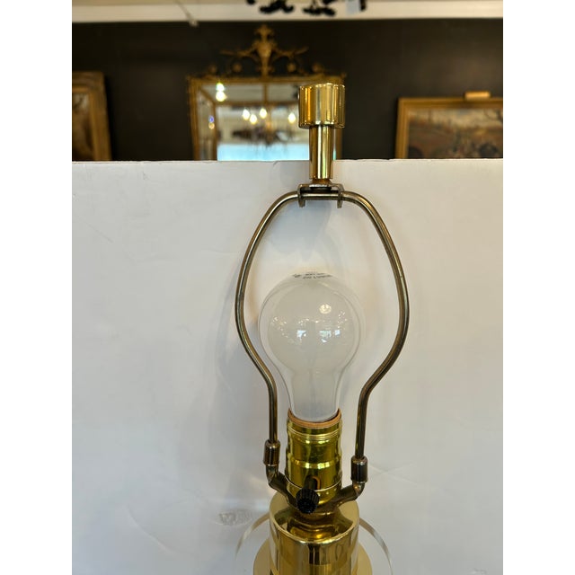 Chunky Midcentury Modern Lucite and Brass Floor Lamps- A Pair For Sale - Image 10 of 12