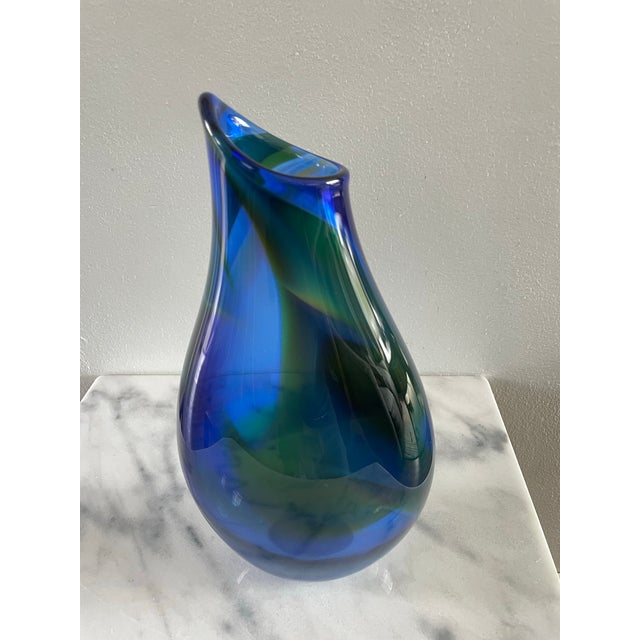 Modern Signed James Kingwell Icefire Art Glass Vase in Blue Green & Purple For Sale - Image 3 of 9