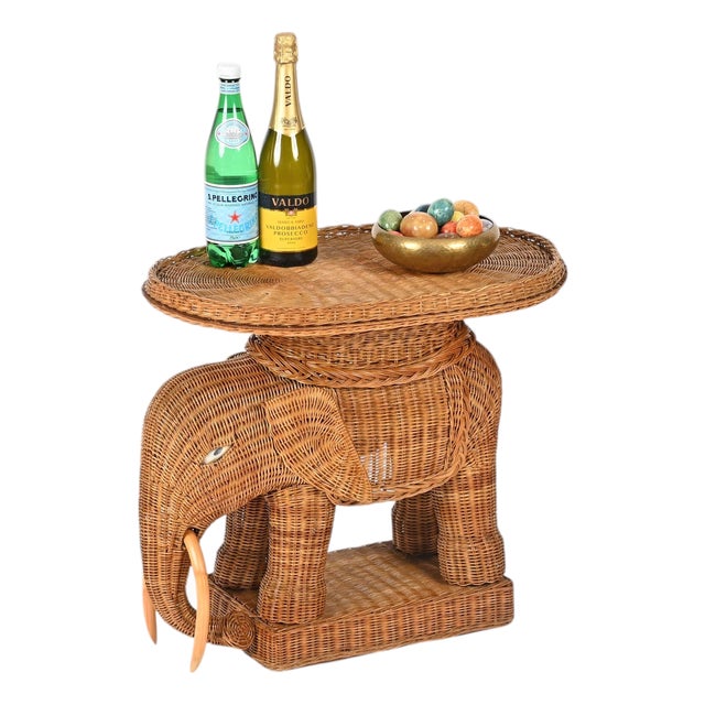 Large Rattan and Wicker Elephant Side Table from Vivai Del Sud, Italy, 1970s For Sale