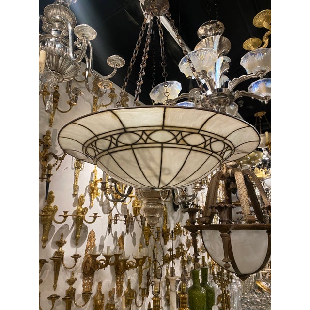 1920s 1920s Leaded Glass Light Fixture For Sale - Image 5 of 9