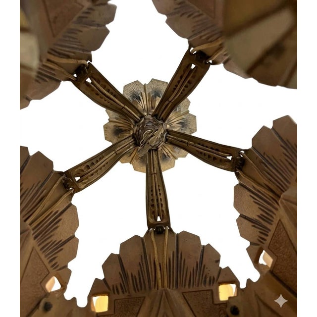 1930s Pristine Antique 1930s Art Deco Williamson Beardslee 5-Light Slip Shade Flush Mount For Sale - Image 5 of 14