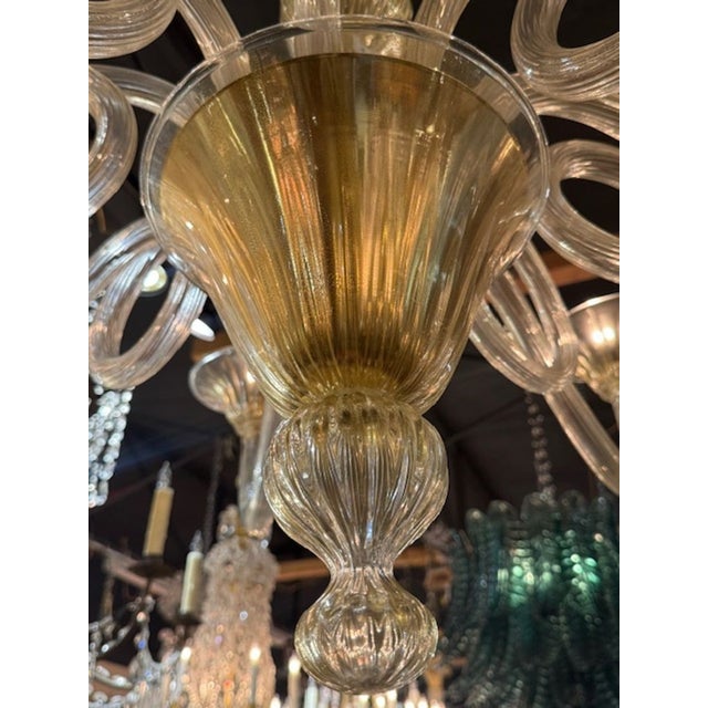 Modern Gold Murano Glass Chandelier With 8 Curved Arms For Sale - Image 3 of 6