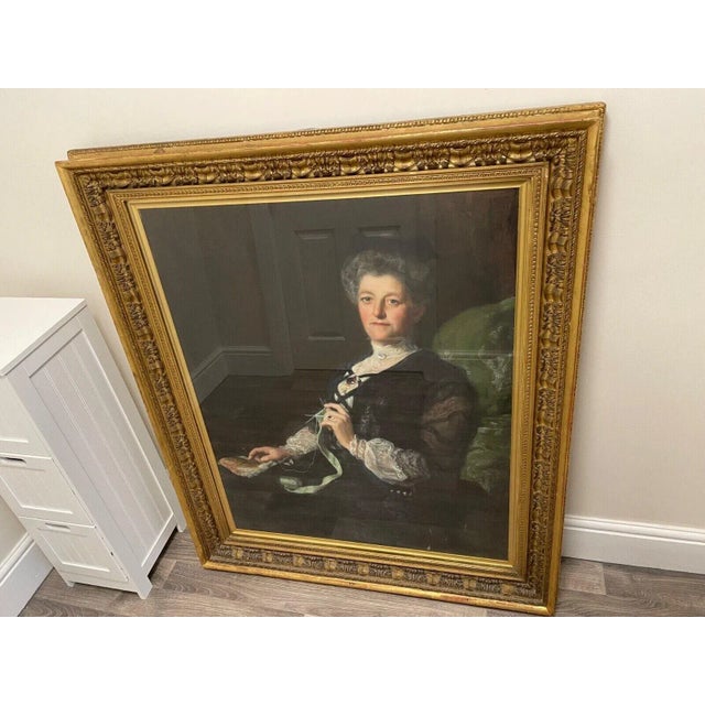 Large Victorian Oil Portrait Painting of a Lady Knitting, Possibly Lady Laing (1831–1913) John Maler Collier For Sale - Image 6 of 12