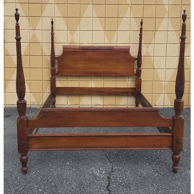 20th Century George III Style Carved Mahogany Semi-Poster Full Size Bed. Measures 58" in width, 82.5" in length, 56" in...