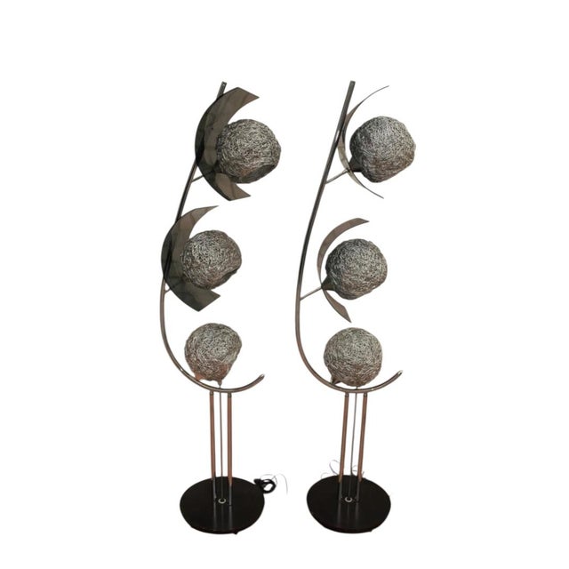 Mid 20th Century Mid Century Modern Tall Metal Spaghetti Shades Lamp Pair For Sale In Chicago - Image 6 of 6